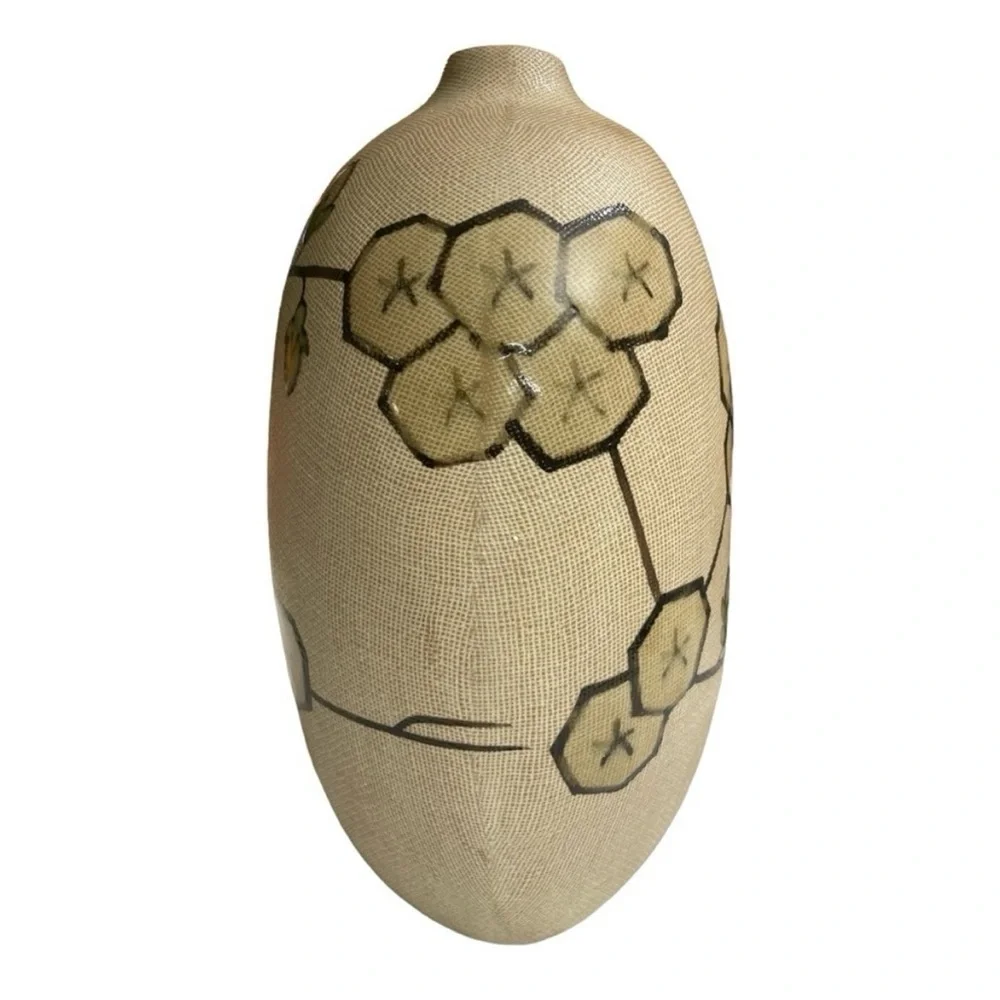Vintage 1960s MCM Textured Clay Vase Geometric Floral Art Pottery 10.5